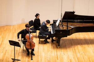 A pianist in Manhattan School of Music's Collaborative Piano department accompanies a cellist in performance